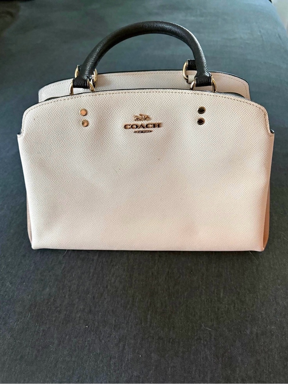 Coach Two-Tone Pebbled Leather Satchel in Light Pink and Black